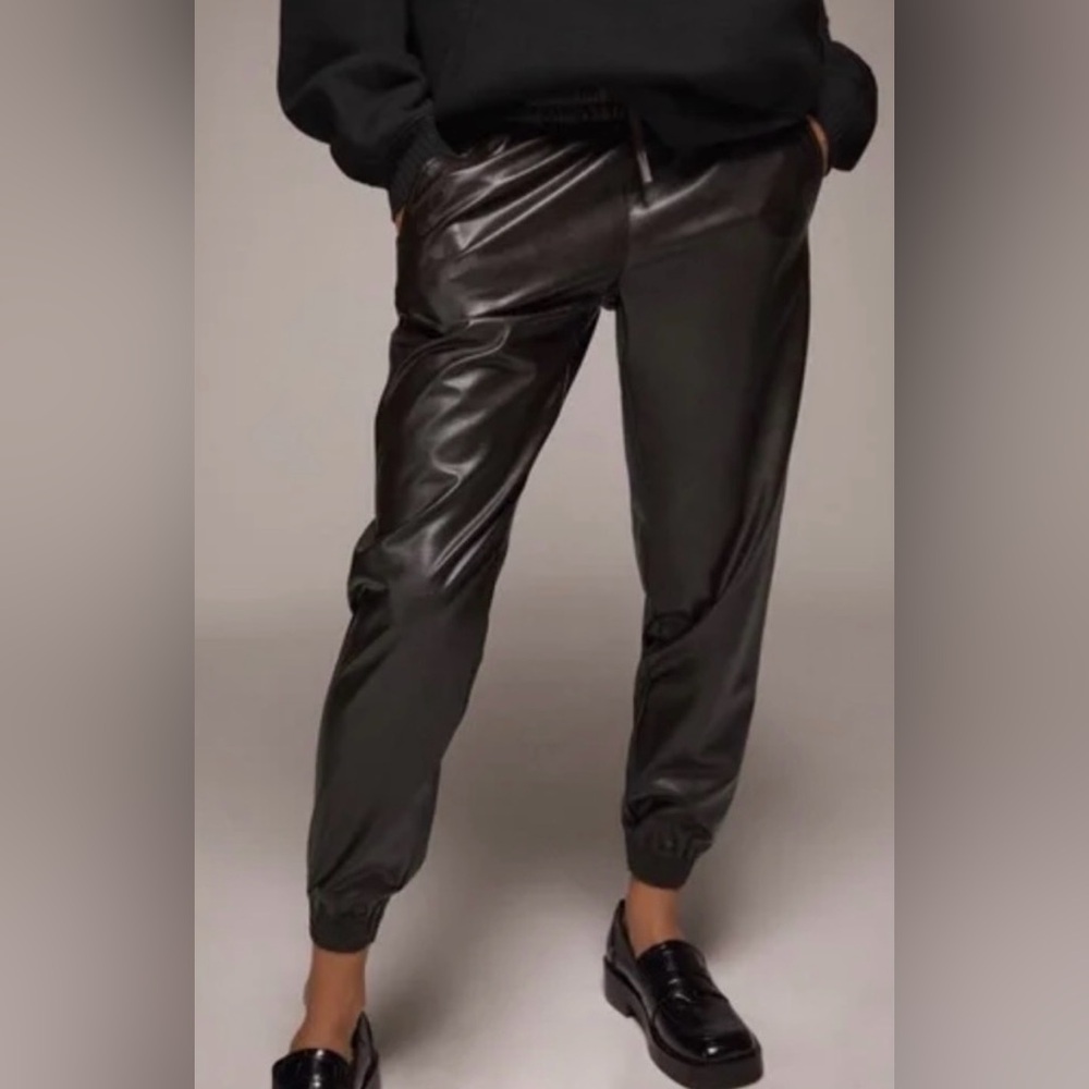 ZARA Black Faux Leather Joggers Sz Large